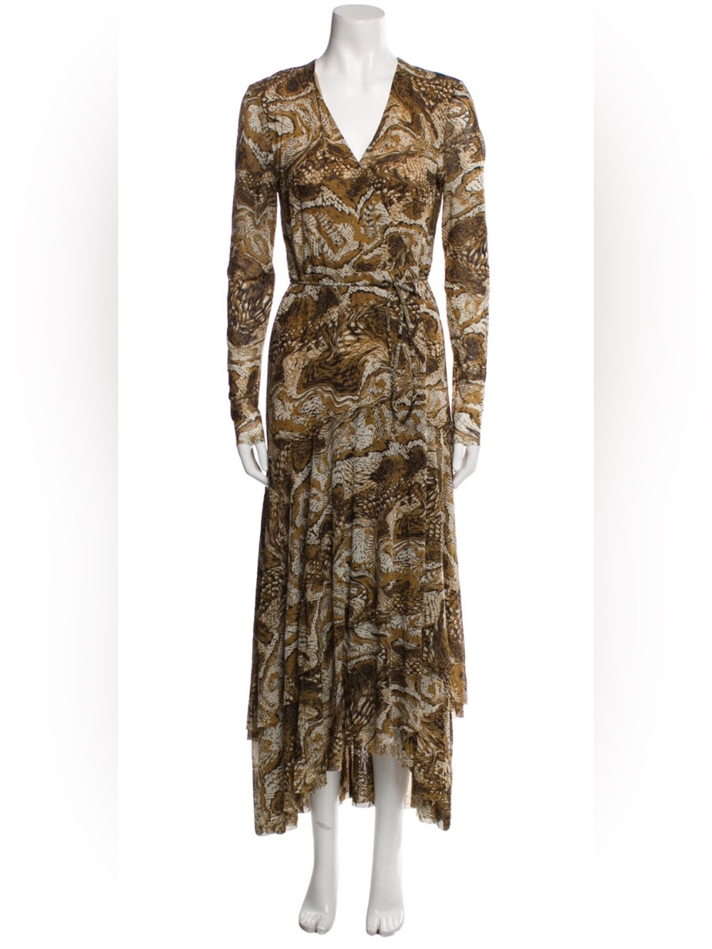 Ganni Brown and Cream Long Sleeve Dress